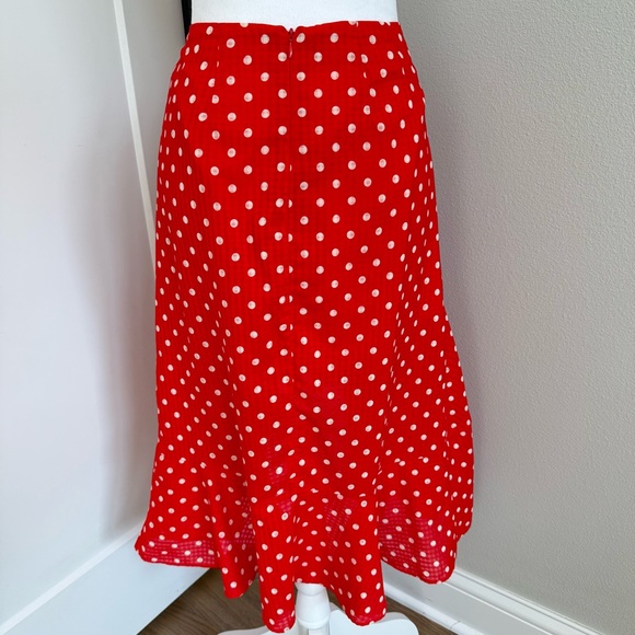 Finders Keepers Red with White Polka Dot Midi Ruffle Skirt Women's Size 6 Medium - Picture 4 of 11